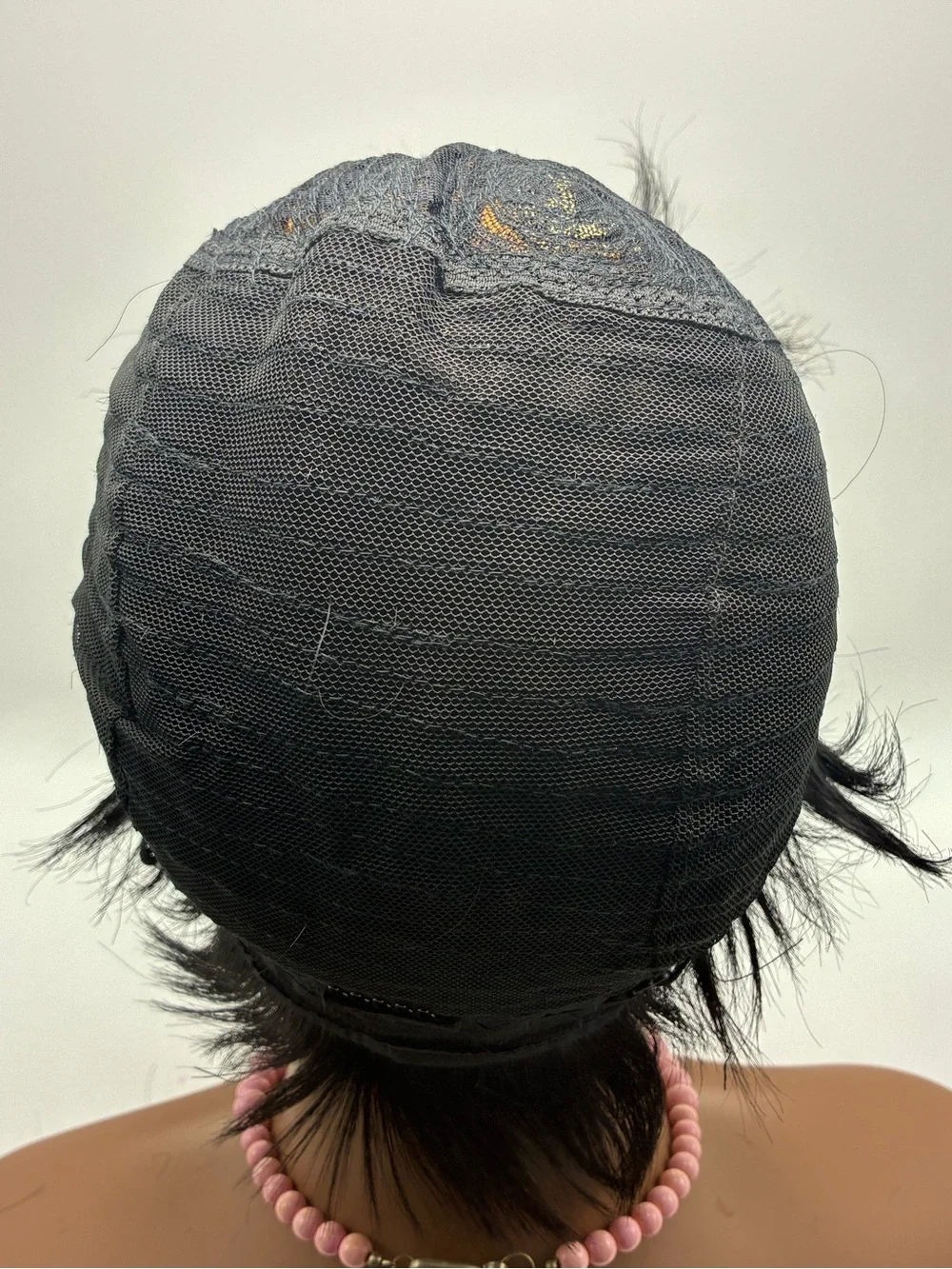 Short Black Wig with Golden Highlights - Stylish Women's Hair.  Human Hair